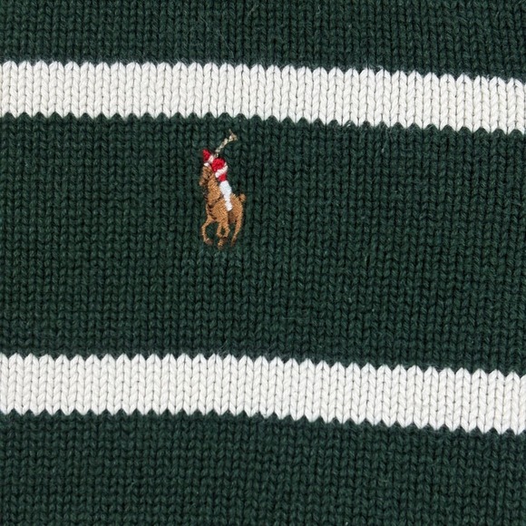Polo by Ralph Lauren Boys Lg. Green Striped Cotton Sweater Flesh Pony Mini Prep - Picture 4 of 9